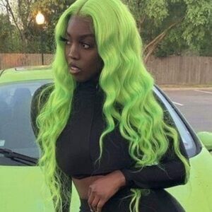 Middle Part Curly Green  Wig